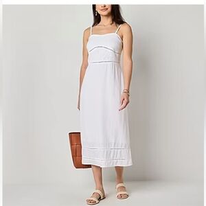 Elegant White linen Midi Dress